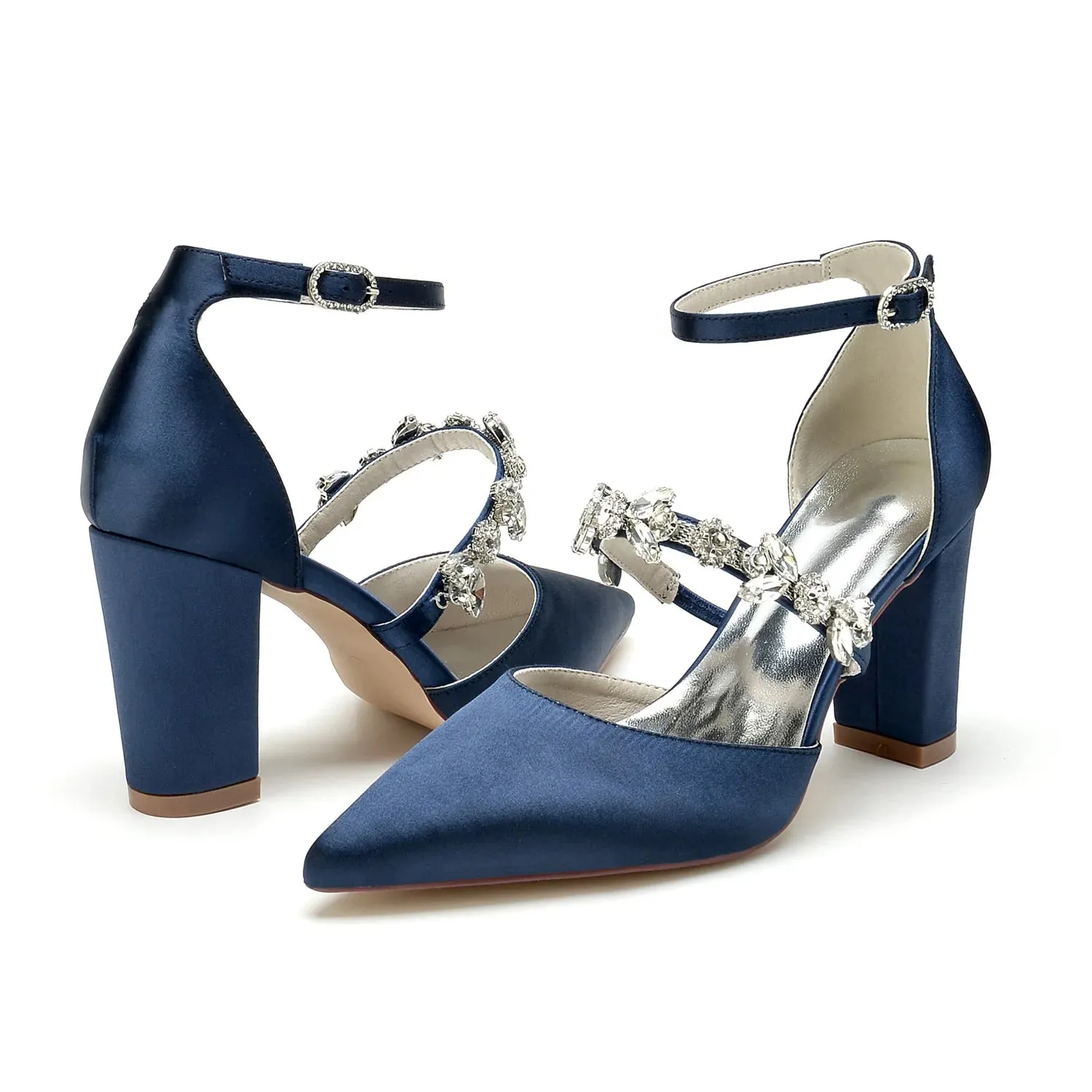 Funki Buys | Shoes | Women's Satin Crystal Block Heeled Shoes