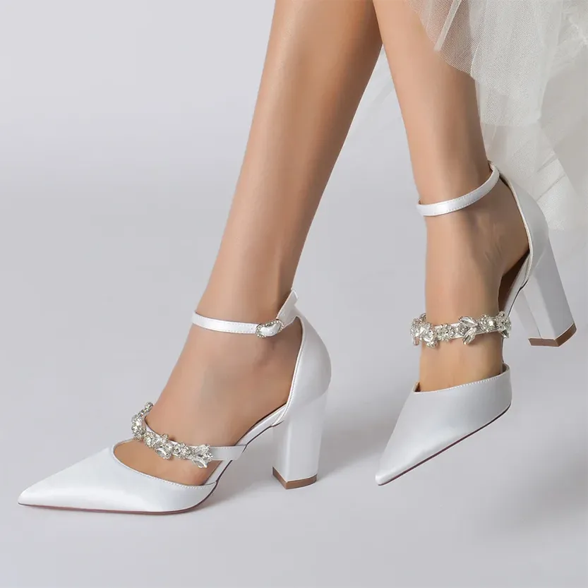 Funki Buys | Shoes | Women's Satin Crystal Block Heeled Shoes