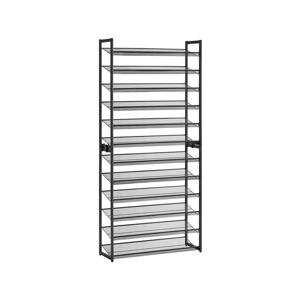 Gaco 87 Inch Shoe Rack, 12 Shelves, Stackable Metal Frame, Black Finish By Casagear Home