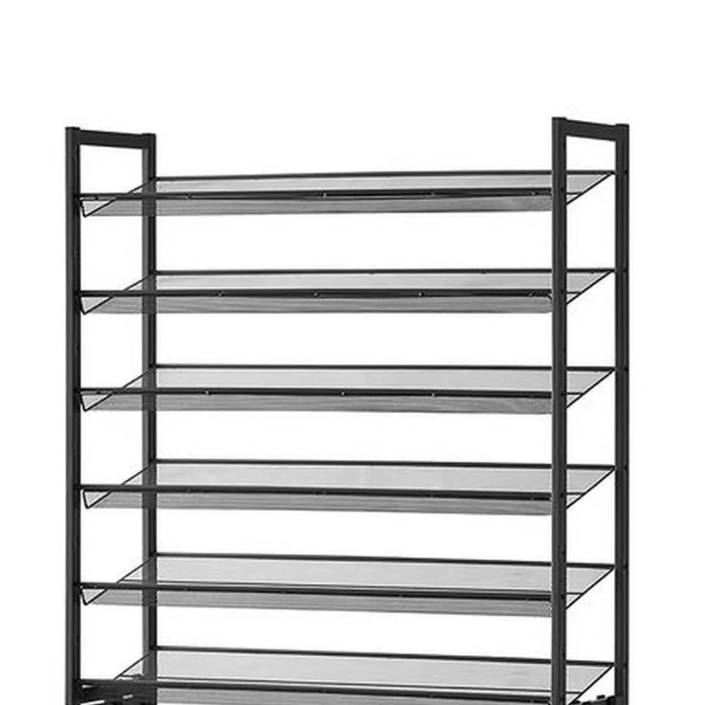 Gaco 87 Inch Shoe Rack, 12 Shelves, Stackable Metal Frame, Black Finish By Casagear Home