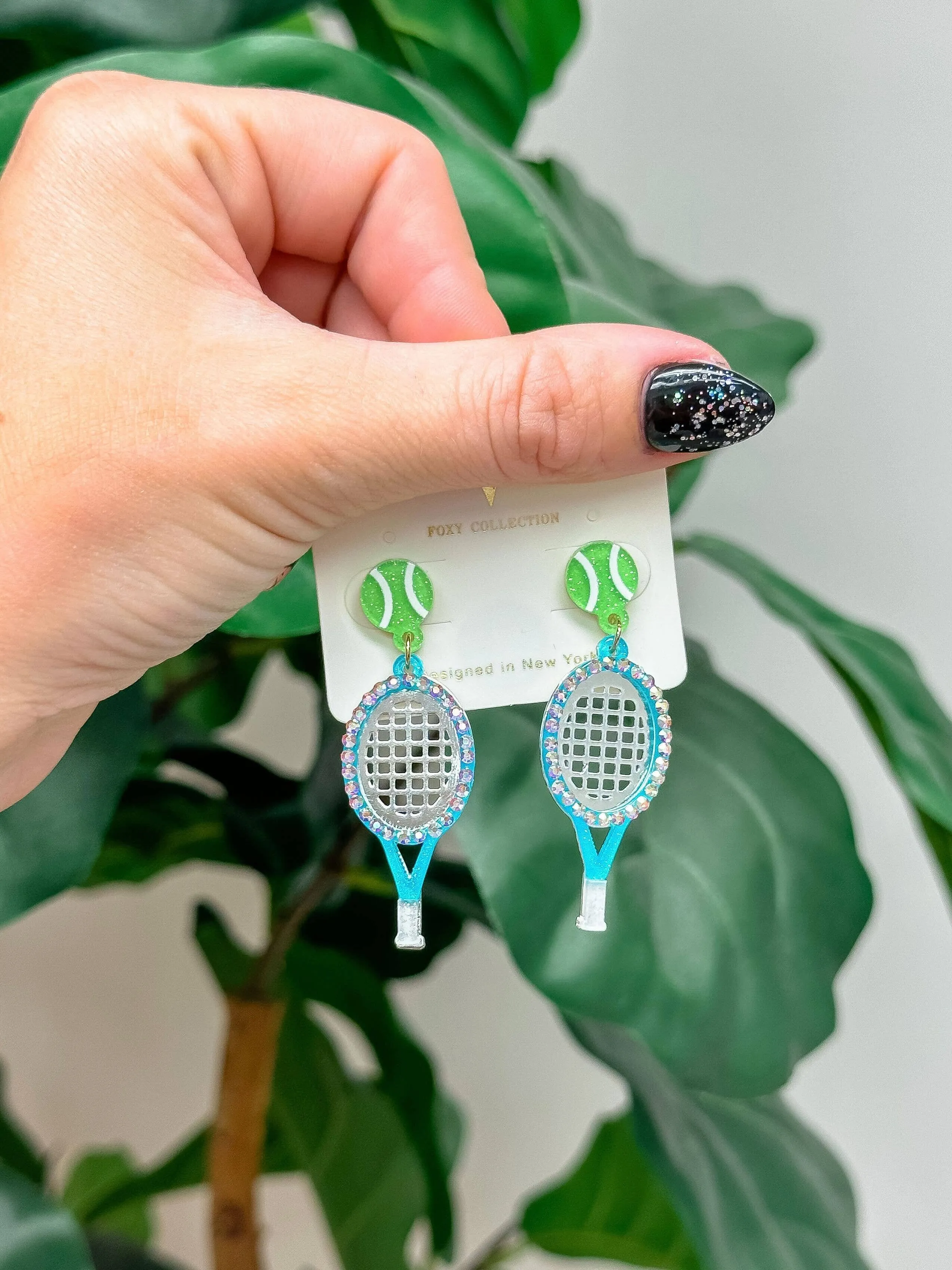 Glitzy Tennis Dangle Earrings: Blue