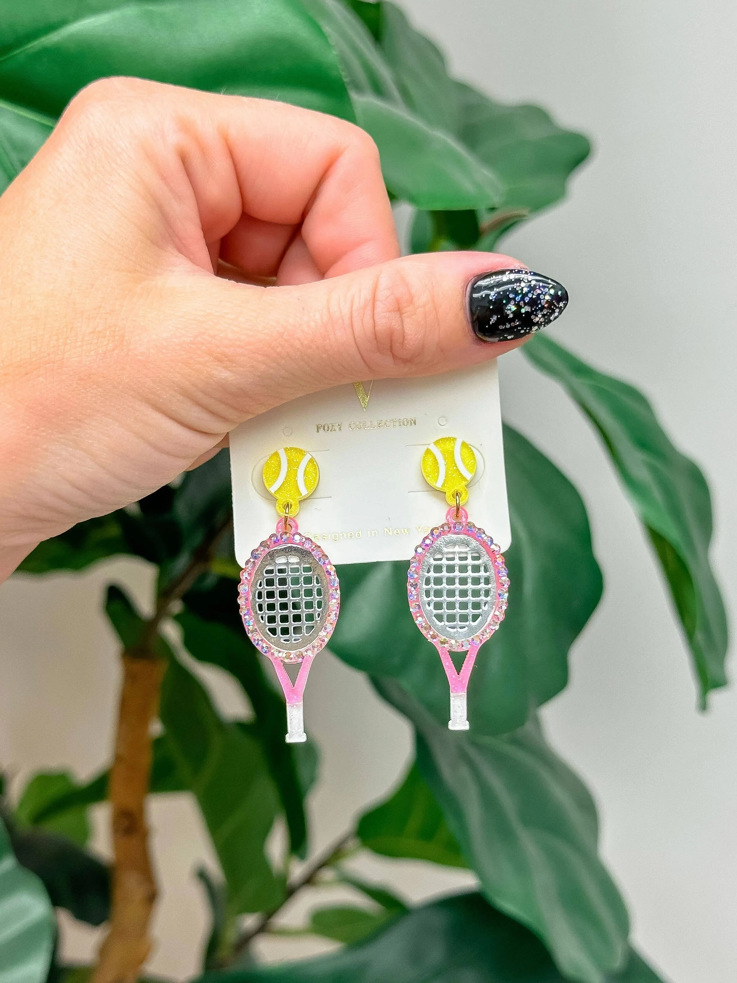 Glitzy Tennis Dangle Earrings: Blue