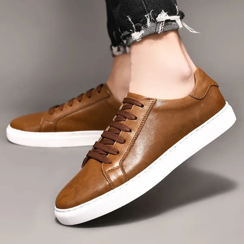 Hnzxzm Men Shoes Genuine Leather Casual Shoes Fashion Sneakers British style Cow Leather Men Shoes New Men Sneakers