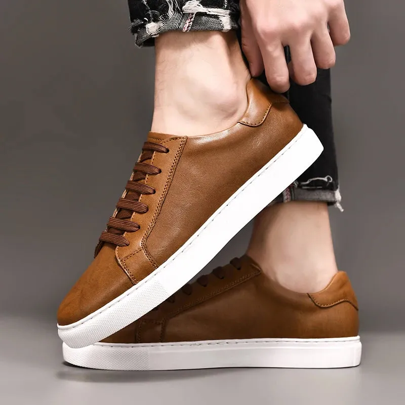 Hnzxzm Men Shoes Genuine Leather Casual Shoes Fashion Sneakers British style Cow Leather Men Shoes New Men Sneakers