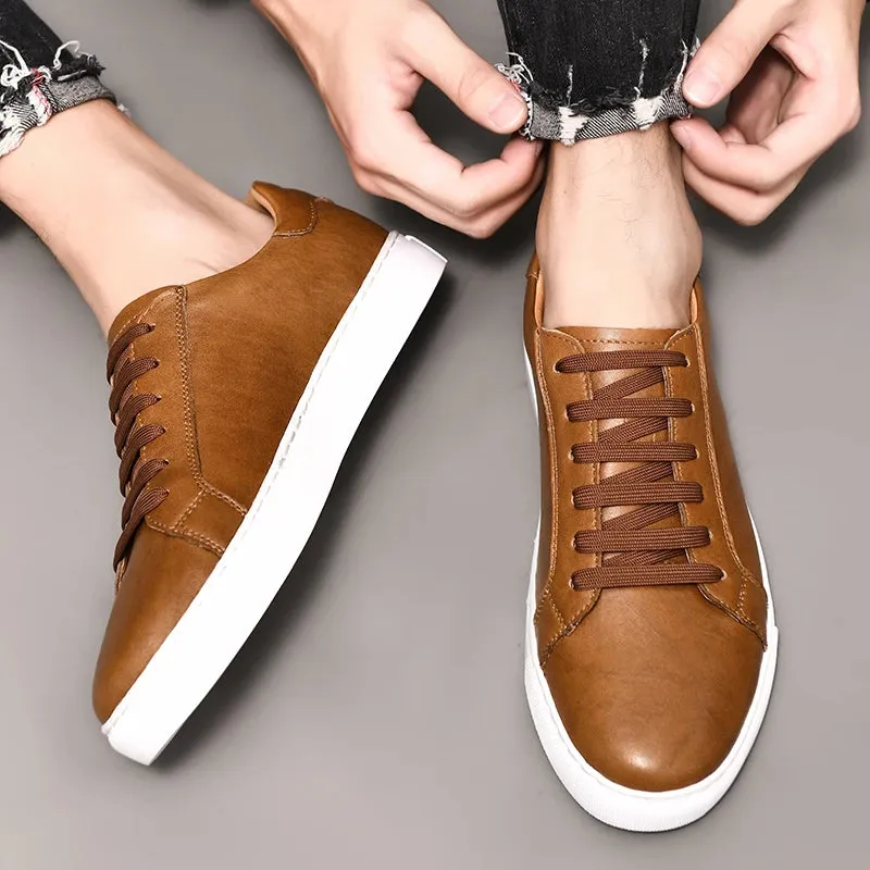 Hnzxzm Men Shoes Genuine Leather Casual Shoes Fashion Sneakers British style Cow Leather Men Shoes New Men Sneakers