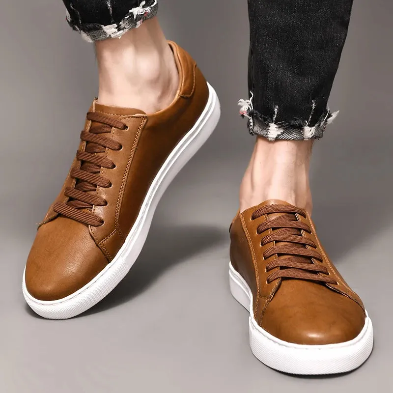 Hnzxzm Men Shoes Genuine Leather Casual Shoes Fashion Sneakers British style Cow Leather Men Shoes New Men Sneakers