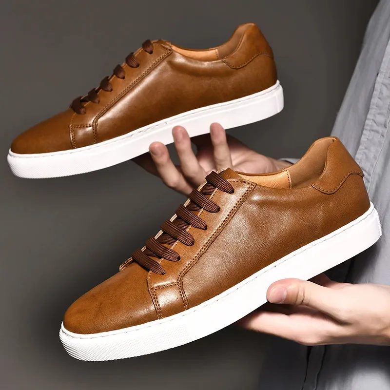 Hnzxzm Men Shoes Genuine Leather Casual Shoes Fashion Sneakers British style Cow Leather Men Shoes New Men Sneakers