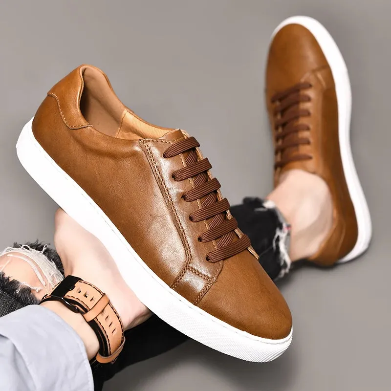 Hnzxzm Men Shoes Genuine Leather Casual Shoes Fashion Sneakers British style Cow Leather Men Shoes New Men Sneakers