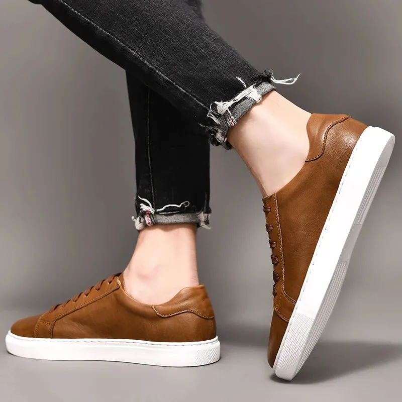 Hnzxzm Men Shoes Genuine Leather Casual Shoes Fashion Sneakers British style Cow Leather Men Shoes New Men Sneakers