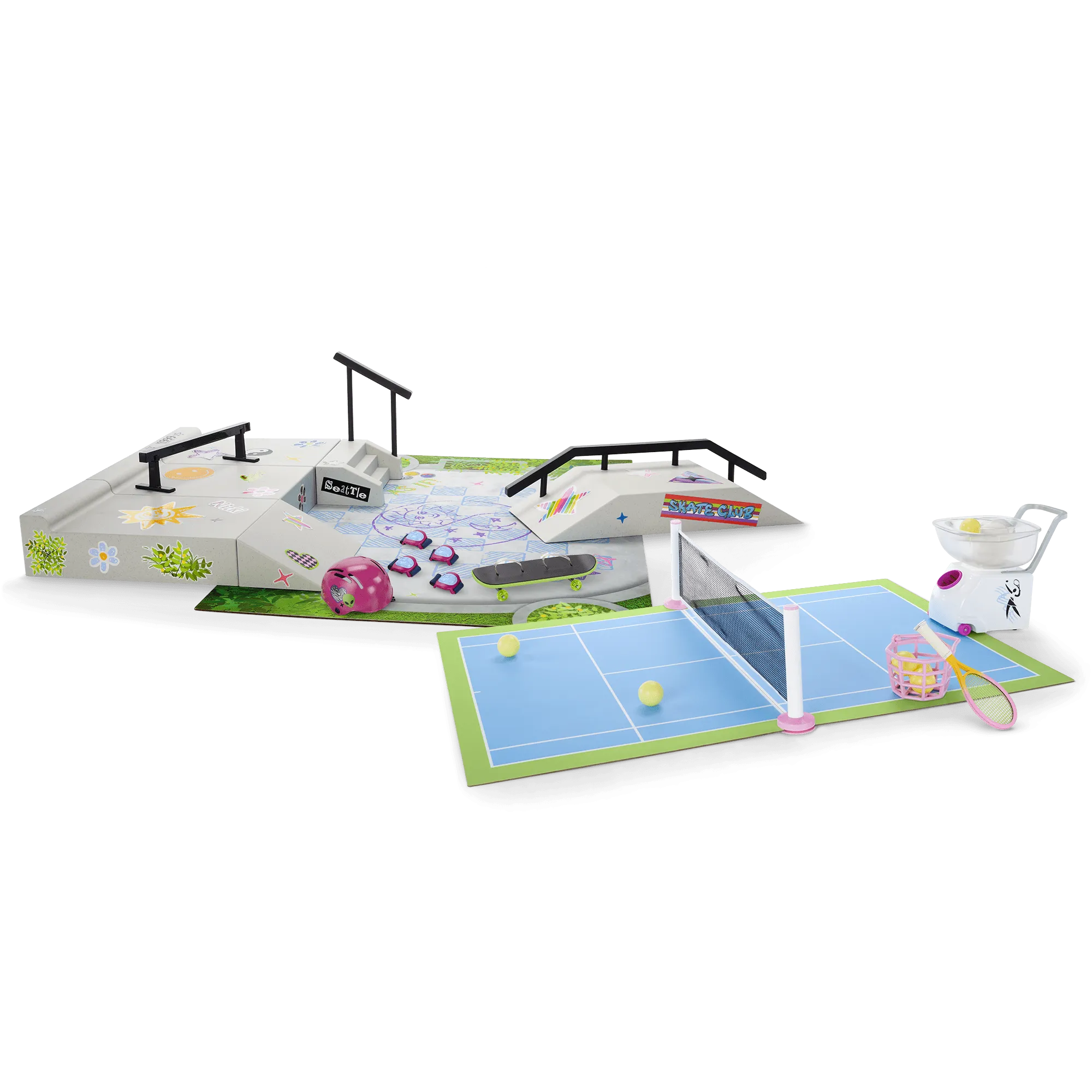 Isabel™ & Nicki's™ 2-in-1 Tennis Court & Skate Spot for 18-inch Dolls (Historical Characters)