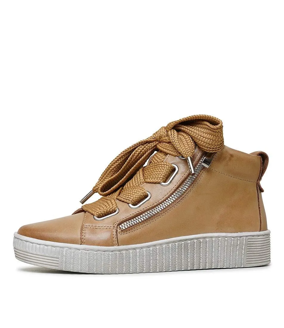 Joyous Tan Leather Sneakers