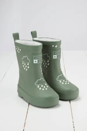 Khaki Green Colour-Changing Kids Wellies