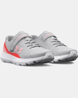 Kids' Pre-School UA Surge 3 AC Running Shoe - Halo Gray/Venom Red/Pink Fizz