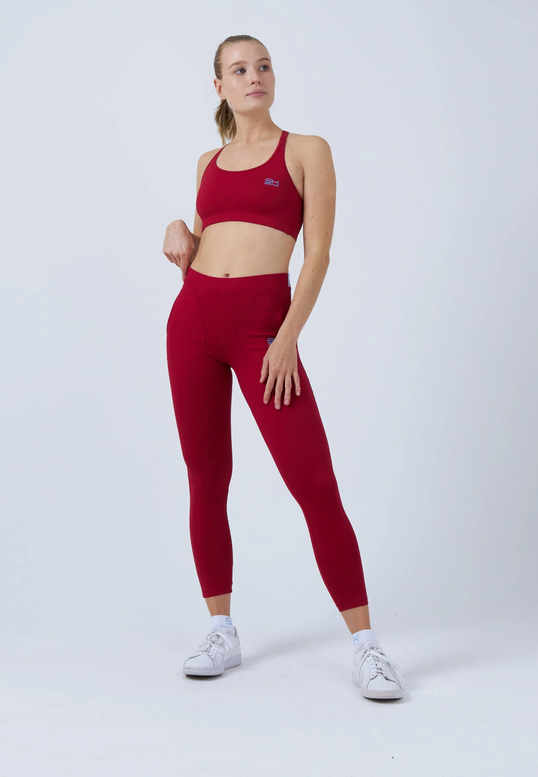 Long Tennis Leggings with pockets, burgundy red