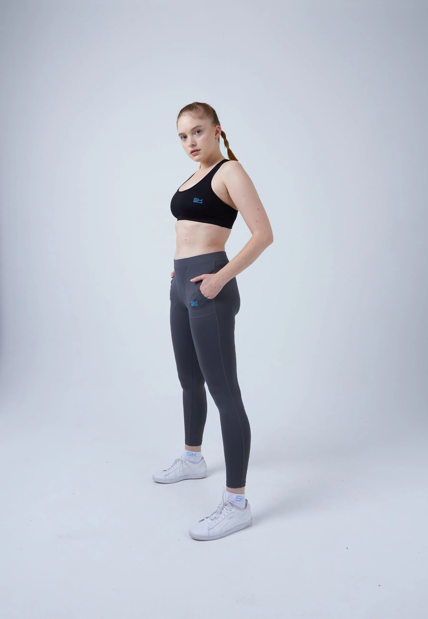 Long Tennis Leggings with pockets, grey