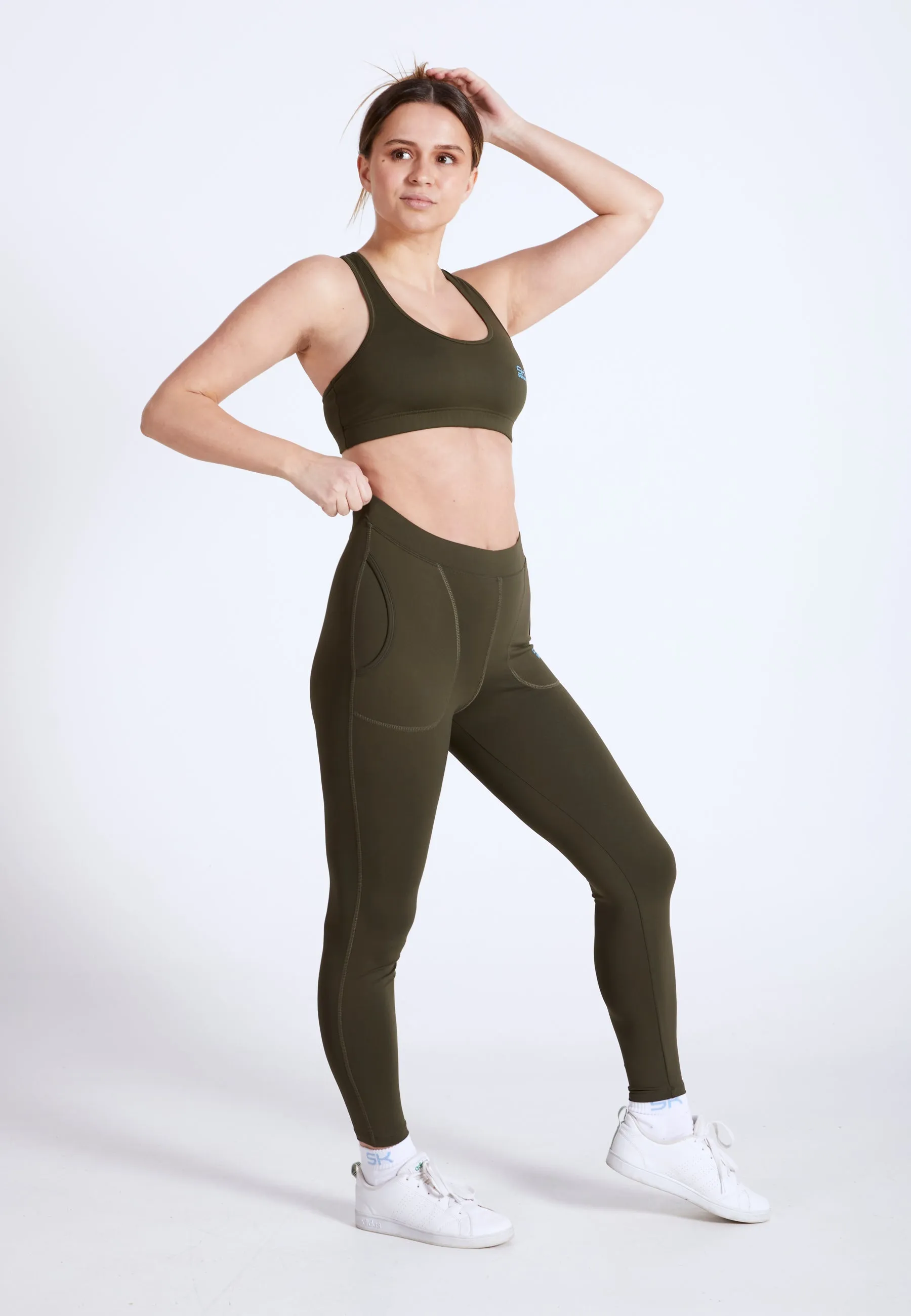 Long Tennis Leggings with pockets, khaki