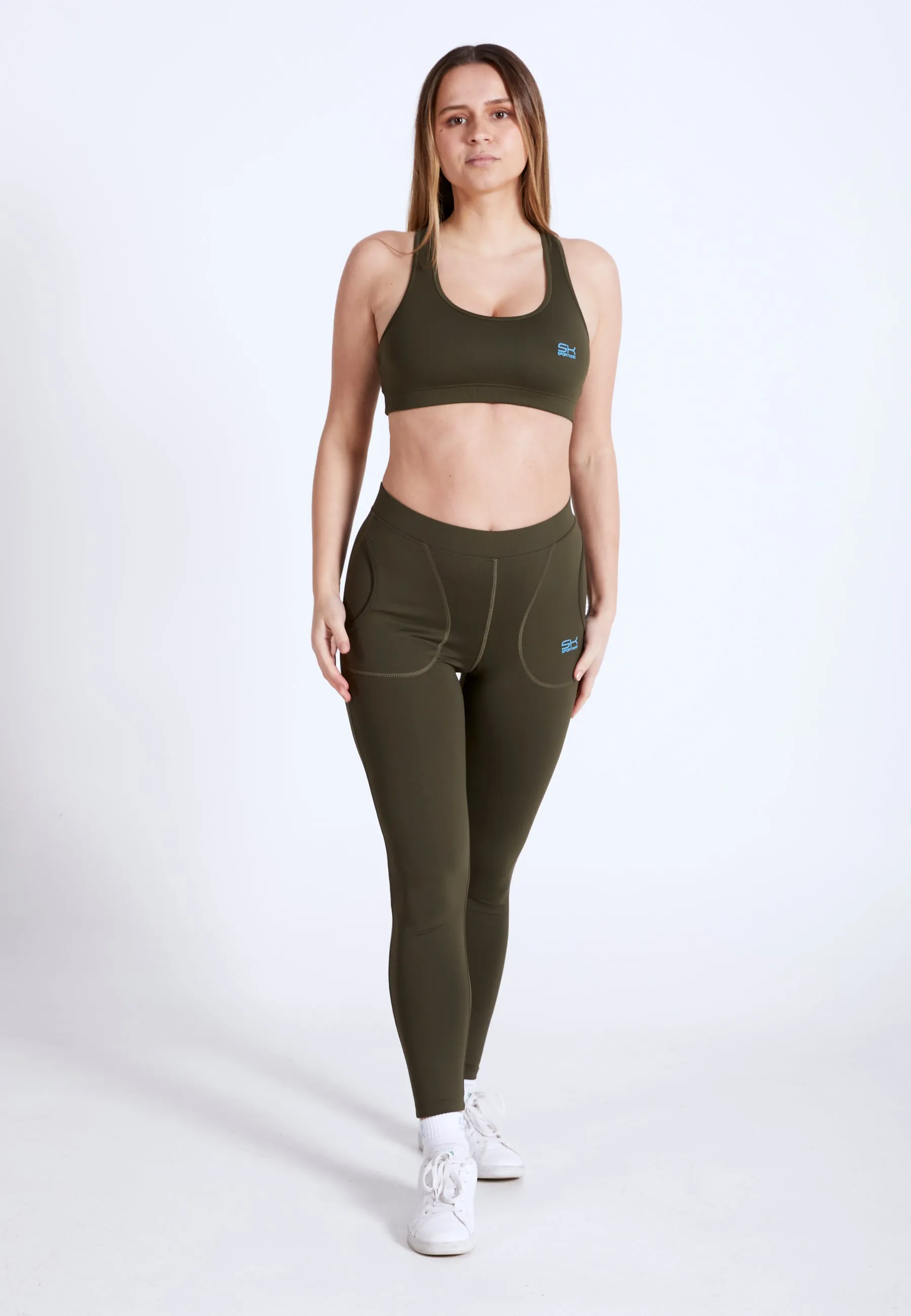 Long Tennis Leggings with pockets, khaki