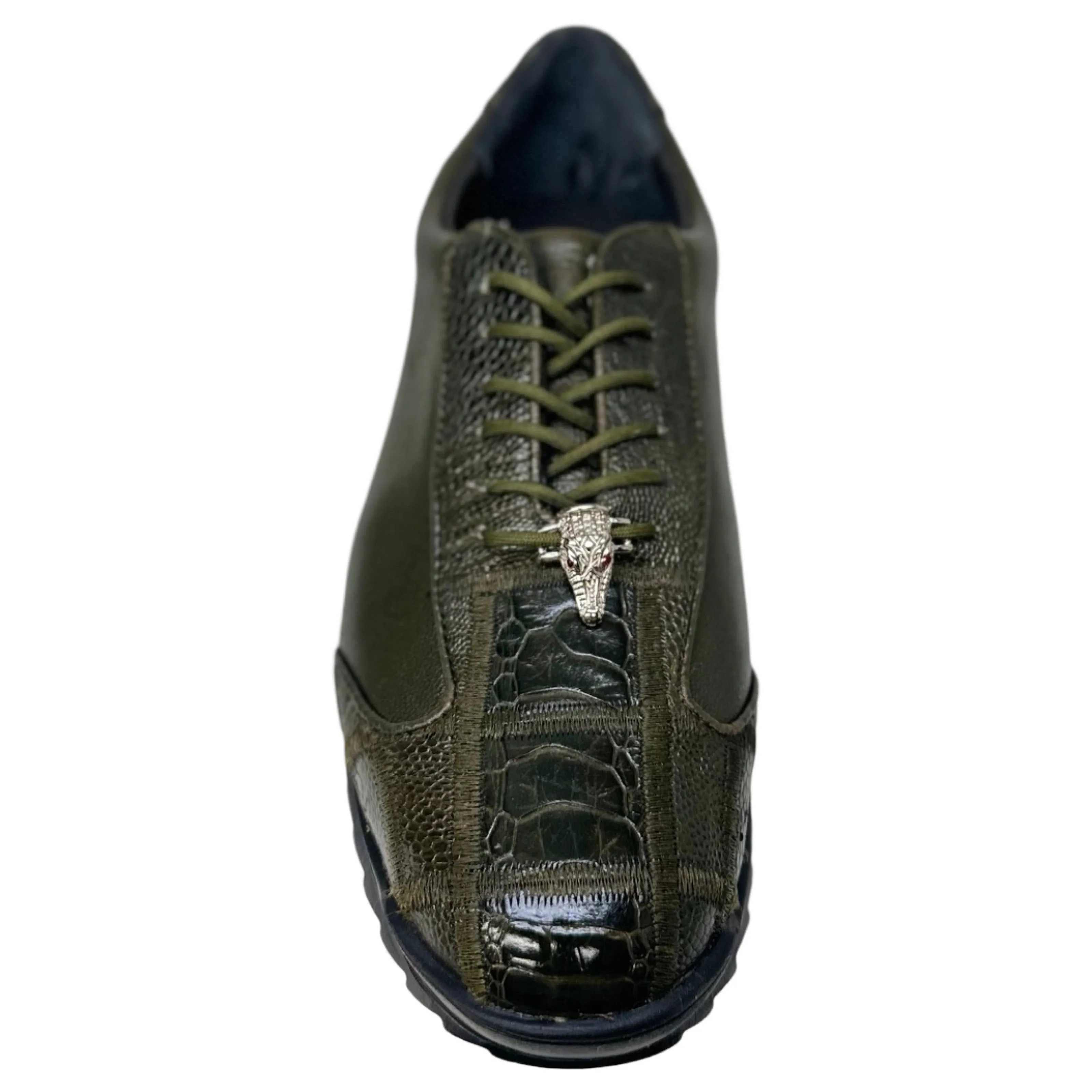 Los Altos Olive Green Ostrich Leg Lace Up Sneakers