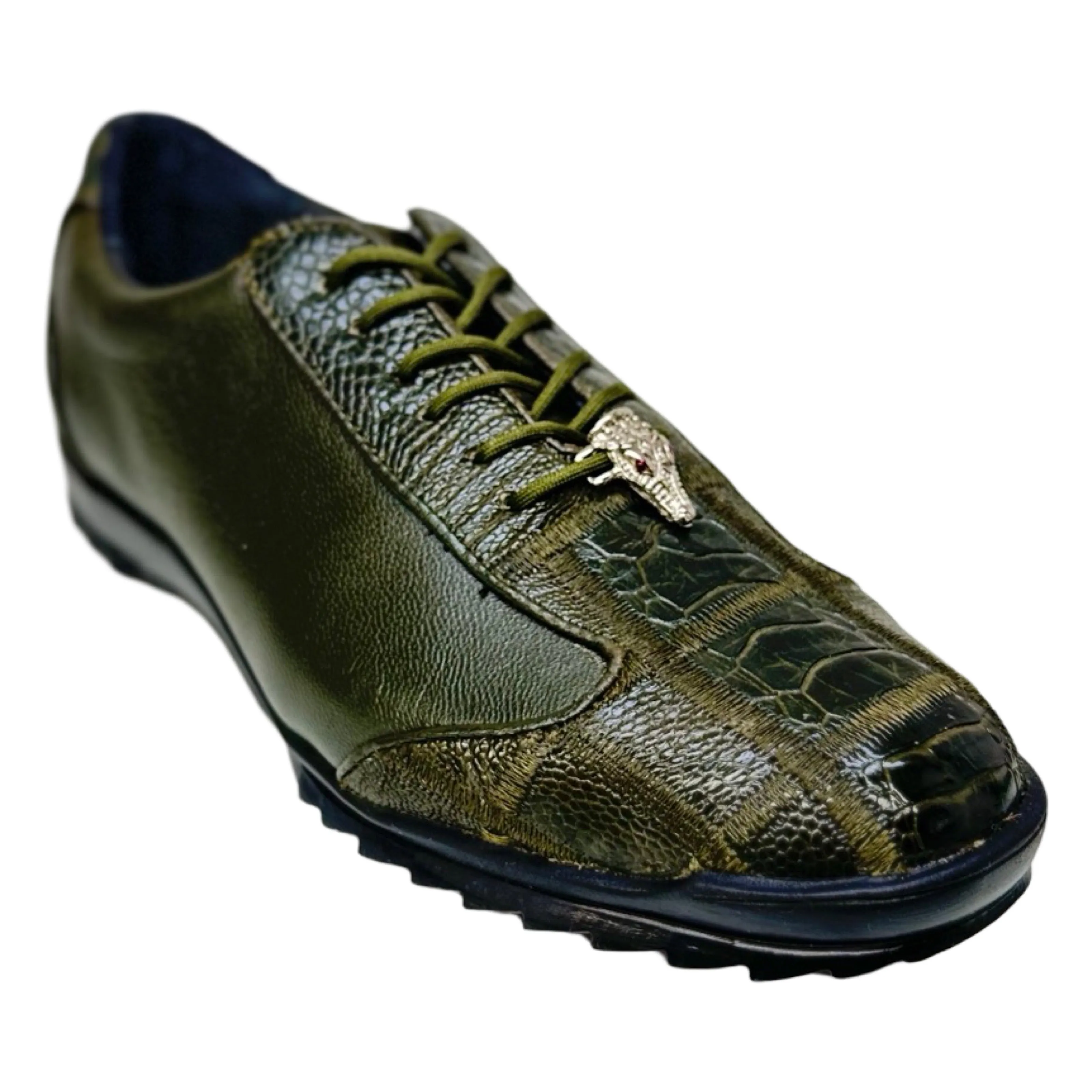 Los Altos Olive Green Ostrich Leg Lace Up Sneakers