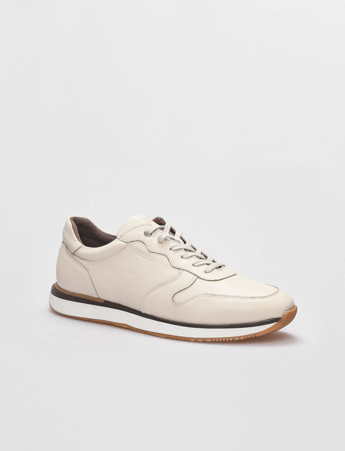 Men Beige Genuine Leather Lace Up Sneakers