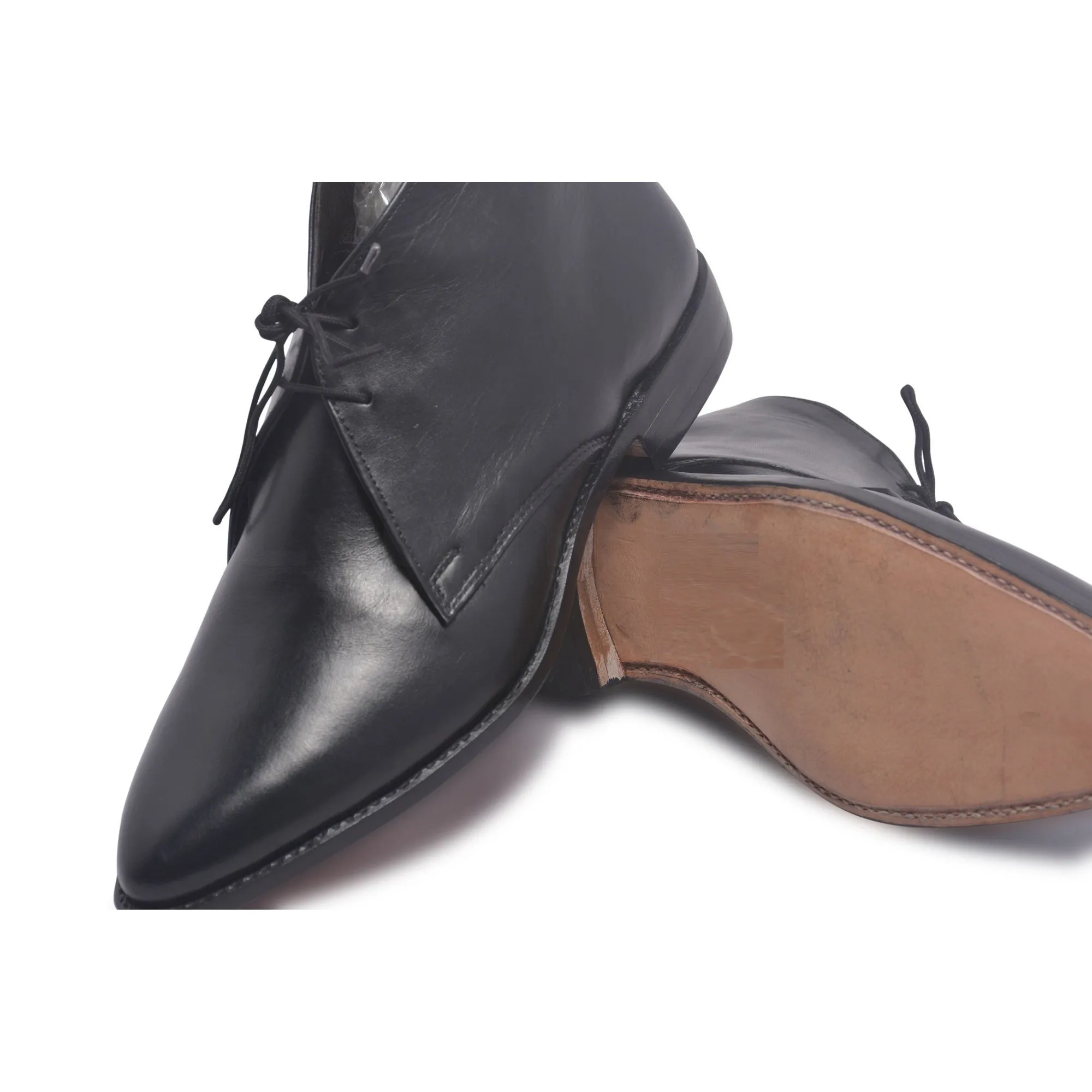 Mens Black Chukka Leather Boots with laces