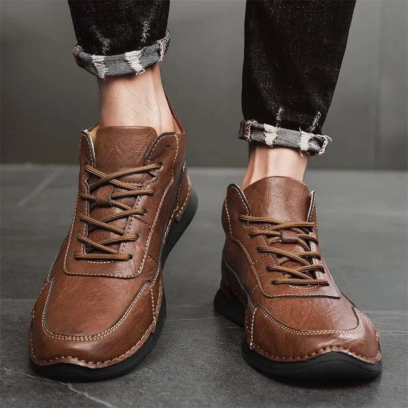 Men's Casual Shoes - Leather High Top Walking Flats - TSS196