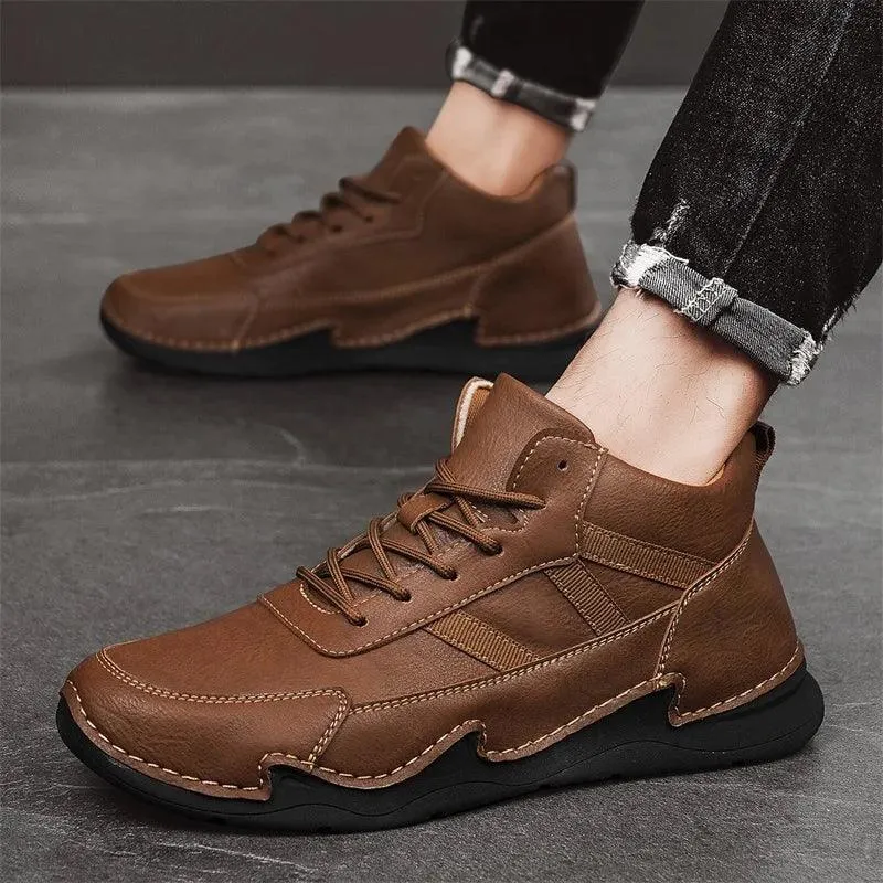 Men's Casual Shoes - Leather High Top Walking Flats - TSS196