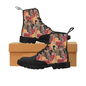 Men's Patchwork Tattoo Tribal Print Canvas Boots