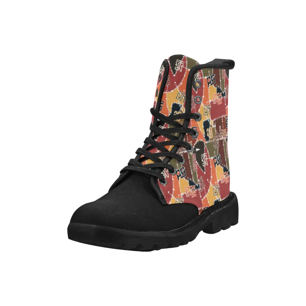 Men's Patchwork Tattoo Tribal Print Canvas Boots