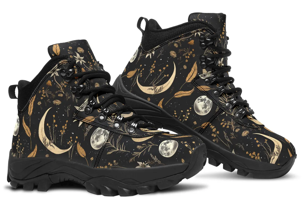 Moonlit Botanica Outdoor Boots - Water Resistant Vegan Leather Trekking Shoes with Durable Soles