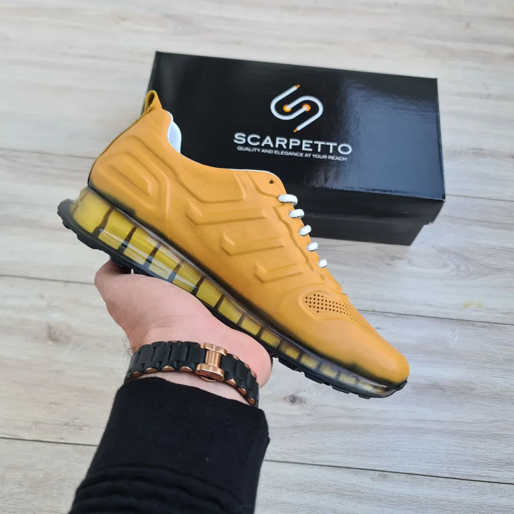 Mustard Yellow Leather Sneakers | Platform High Sole