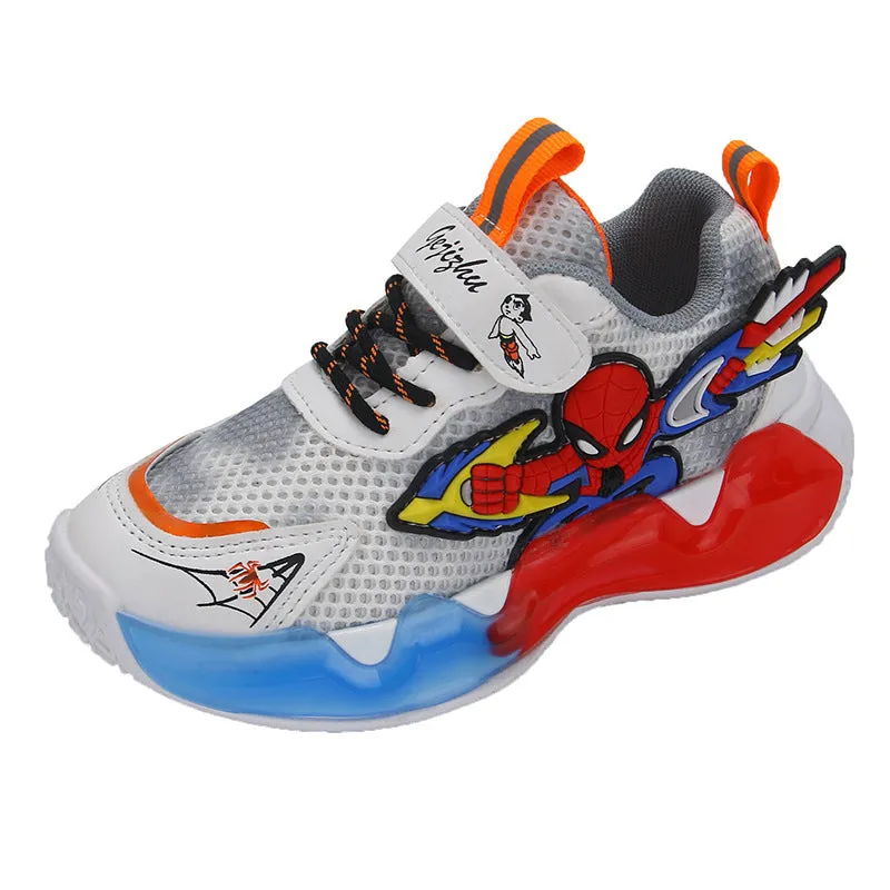 New Mesh Leather Spider-Man Children's Light Running Shoes