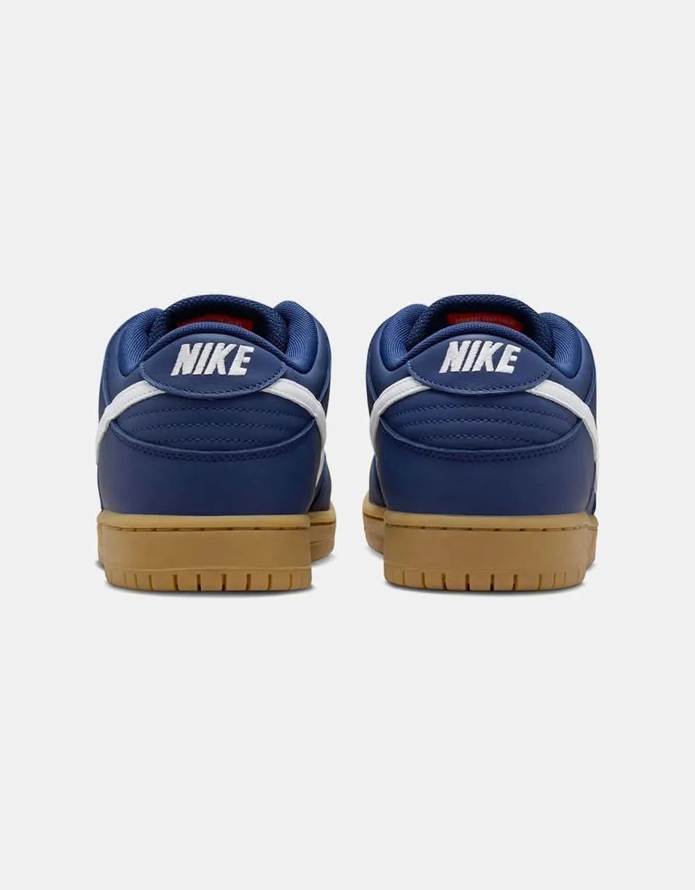 Nike SB Dunk Low Pro ISO Skate Shoes - Navy/White-Navy-Gum Lt Brown-Midnight Navy-Safety Orange