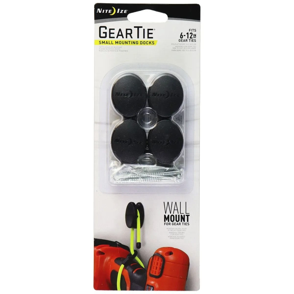 Nite Ize Gear Tie Small Mounting Docks - (4 Pack) - Black