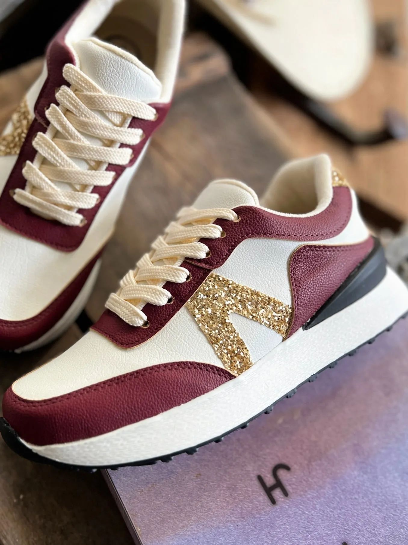 Nova Burgundy Glitter Sneakers