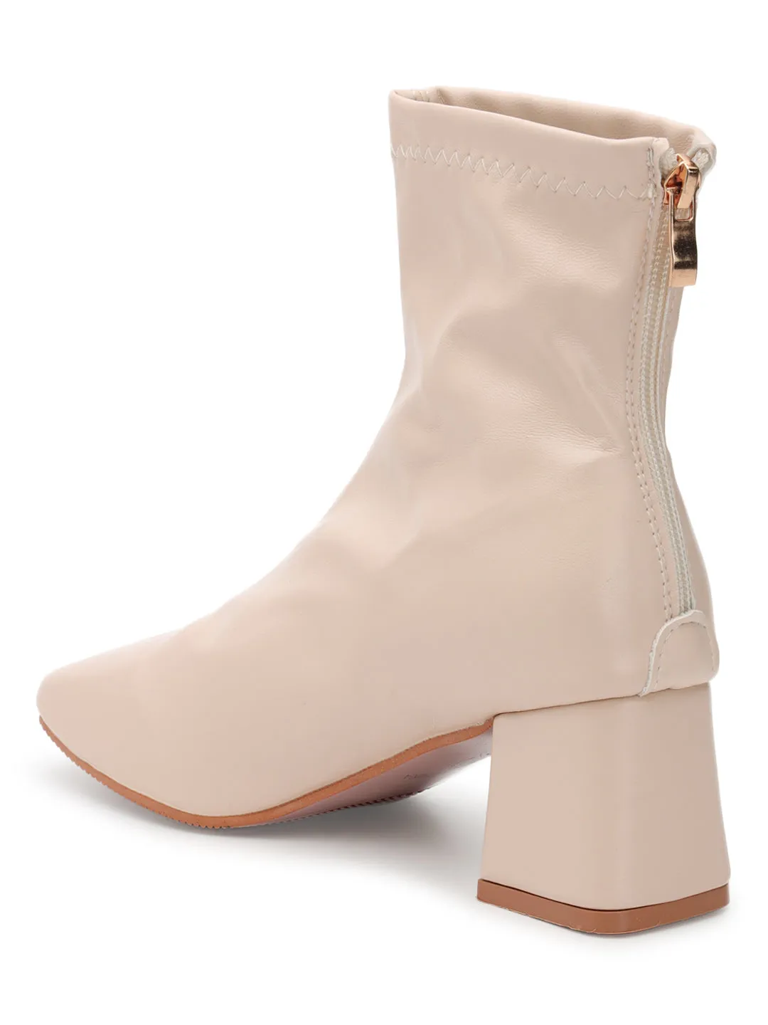 Off White PU Comfortable Stylish Ankle Boots (TC-RS3697-OWHT)