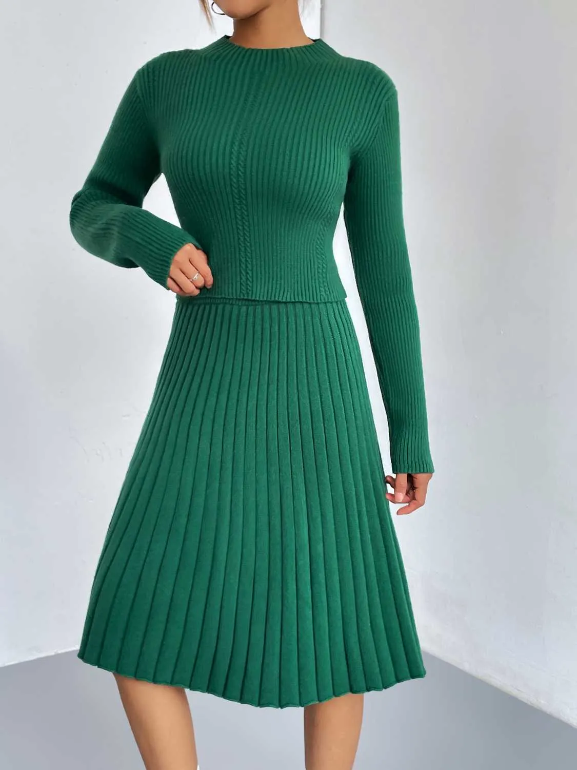 Outfit Set Women's Long Sleeve Sweater and Skirt Set Ribbed Knit  2 piece Set