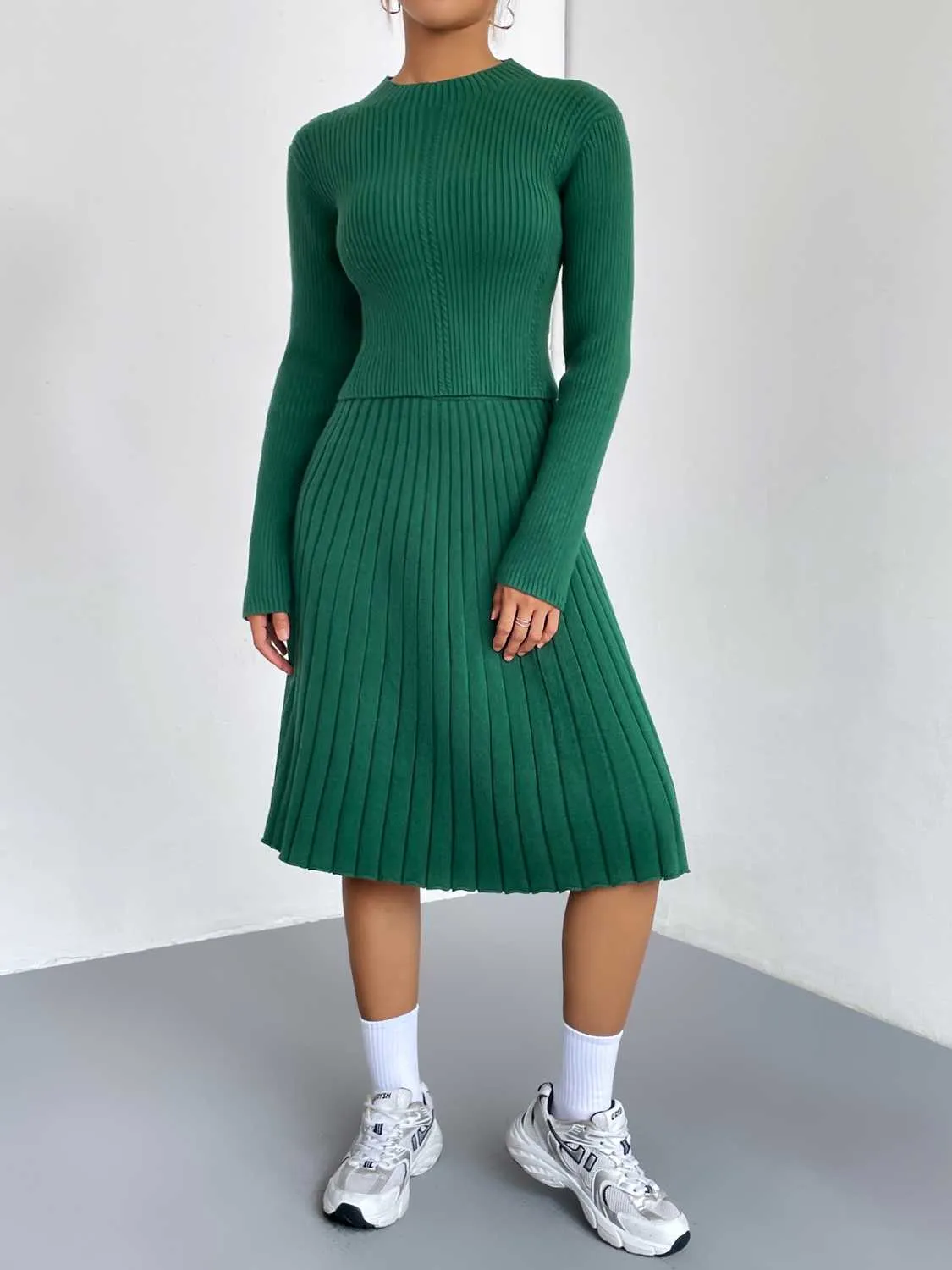 Outfit Set Women's Long Sleeve Sweater and Skirt Set Ribbed Knit  2 piece Set