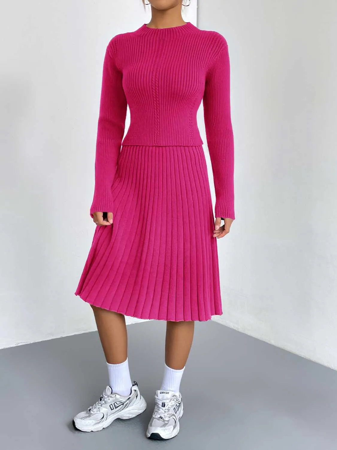 Outfit Set Women's Long Sleeve Sweater and Skirt Set Ribbed Knit  2 piece Set