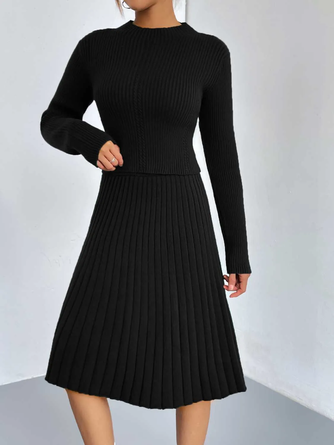 Outfit Set Women's Long Sleeve Sweater and Skirt Set Ribbed Knit  2 piece Set