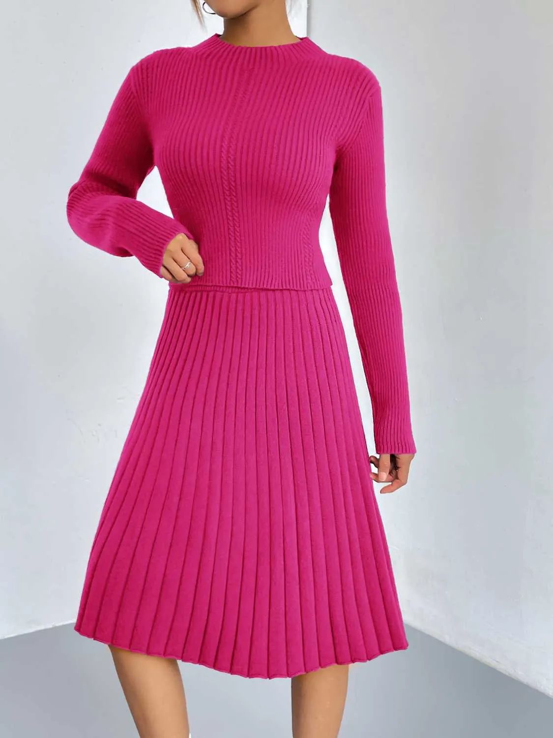 Outfit Set Women's Long Sleeve Sweater and Skirt Set Ribbed Knit  2 piece Set