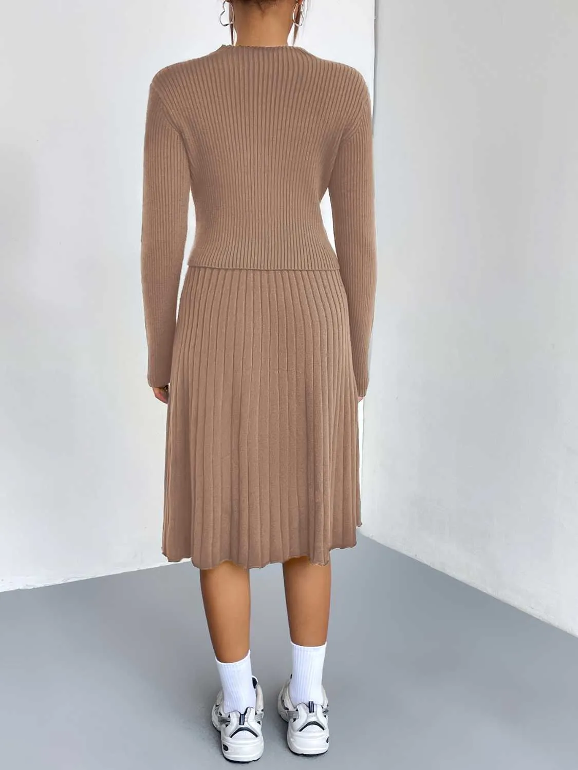 Outfit Set Women's Long Sleeve Sweater and Skirt Set Ribbed Knit  2 piece Set