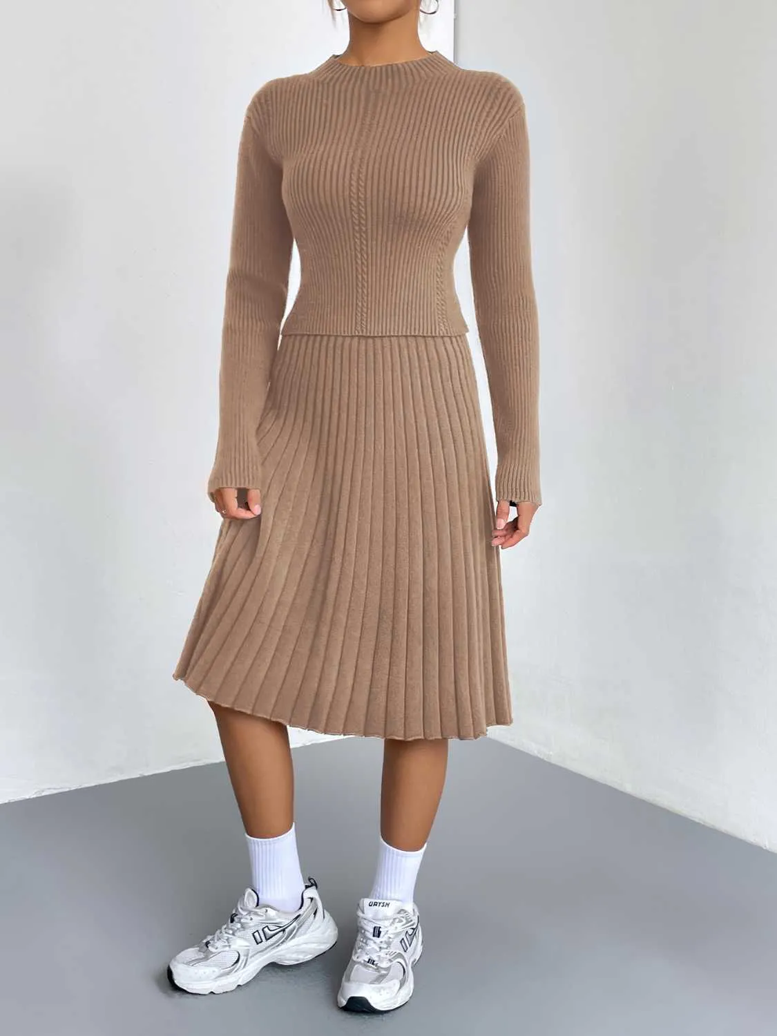 Outfit Set Women's Long Sleeve Sweater and Skirt Set Ribbed Knit  2 piece Set