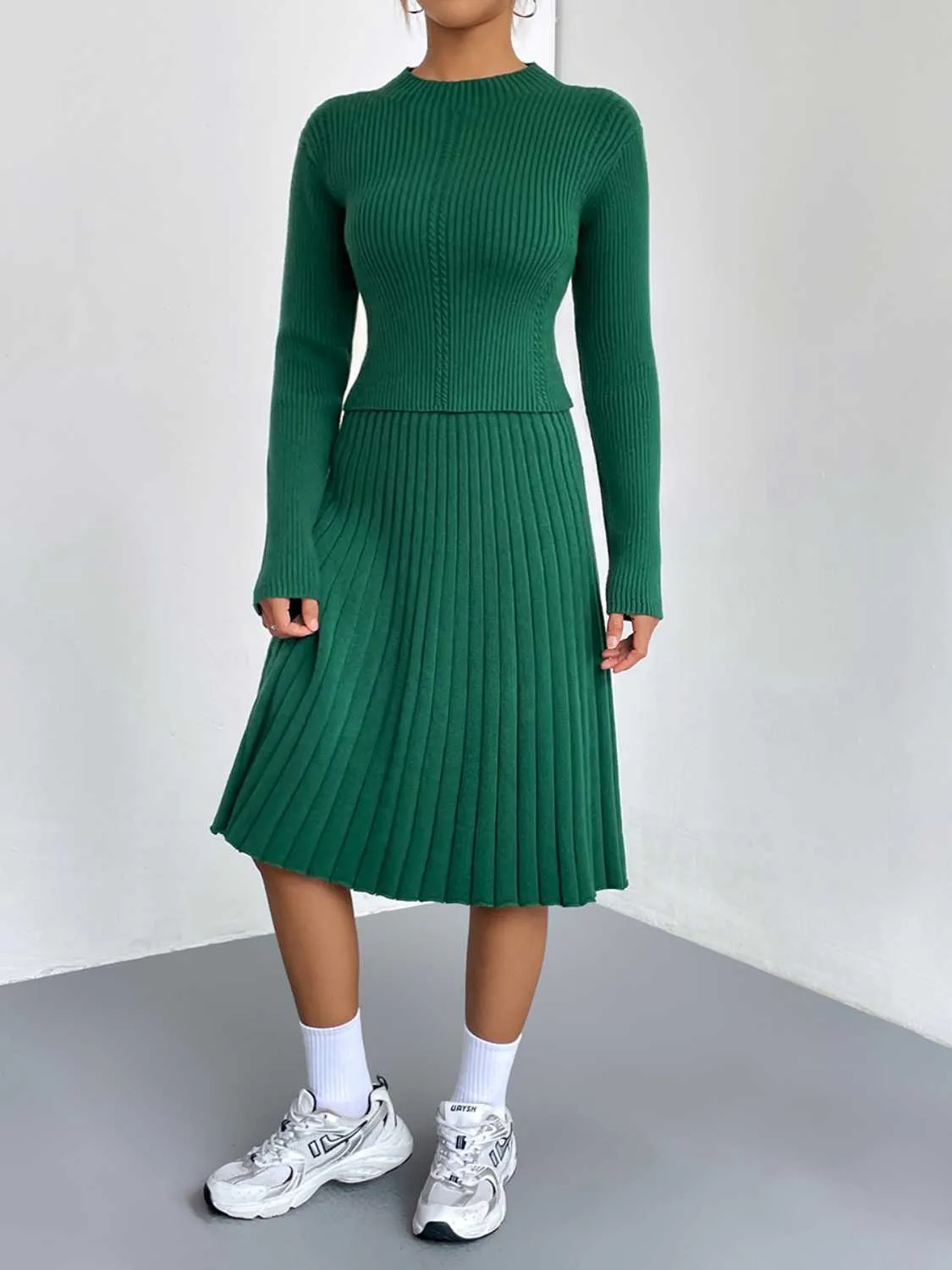 Outfit Set Women's Long Sleeve Sweater and Skirt Set Ribbed Knit  2 piece Set