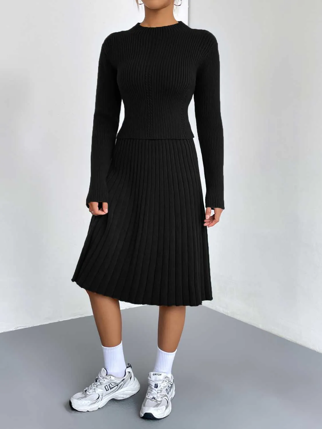 Outfit Set Women's Long Sleeve Sweater and Skirt Set Ribbed Knit  2 piece Set