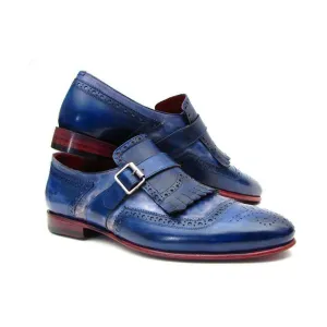 Paul Parkman Handmade Designer Shoes Men's Handmade Designer Shoes Kiltie Monkstrap Designer Shoes Dual Tone Blue Loafers (PM5201)