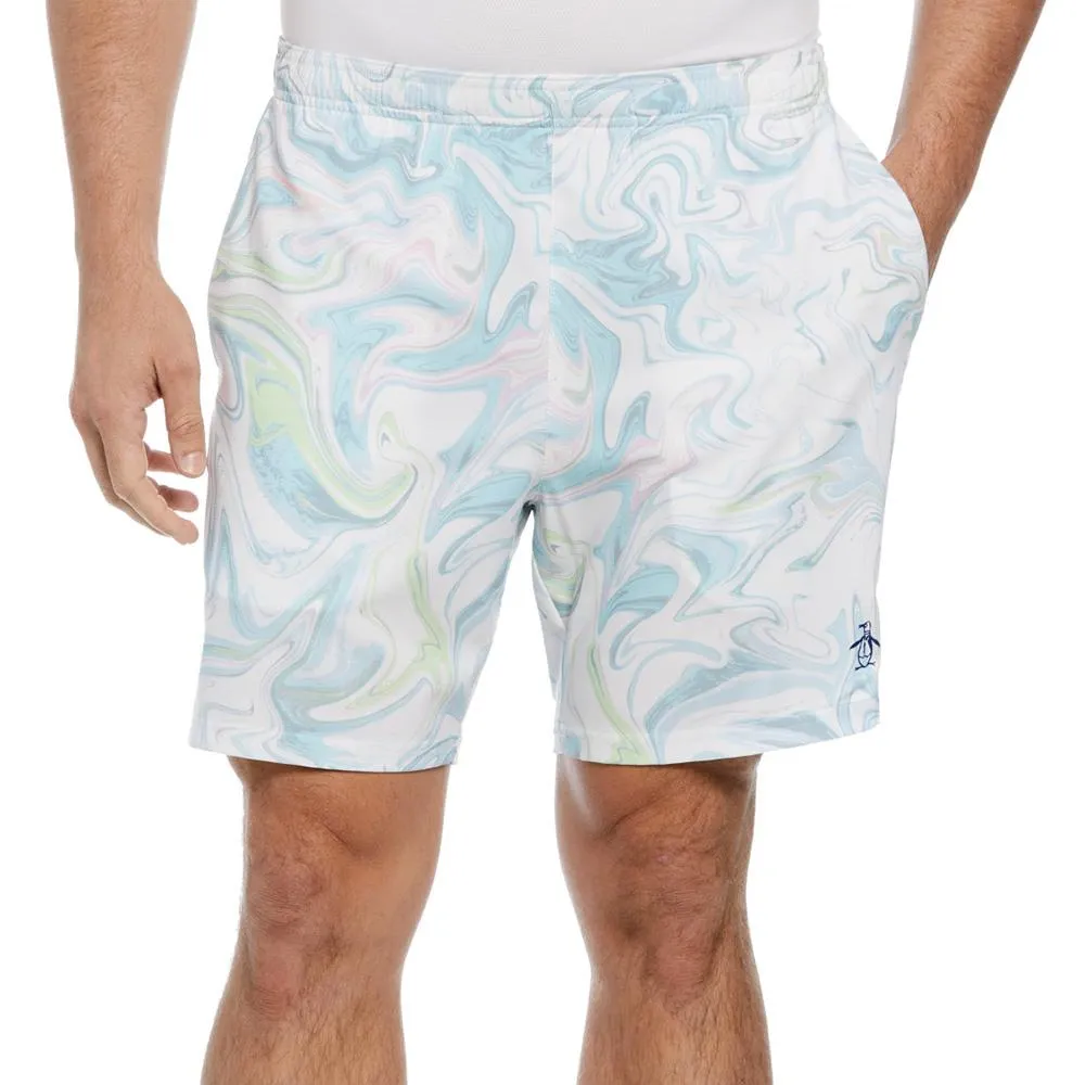 Penguin Men's 7" Marble Print Short - Bright White/Mix