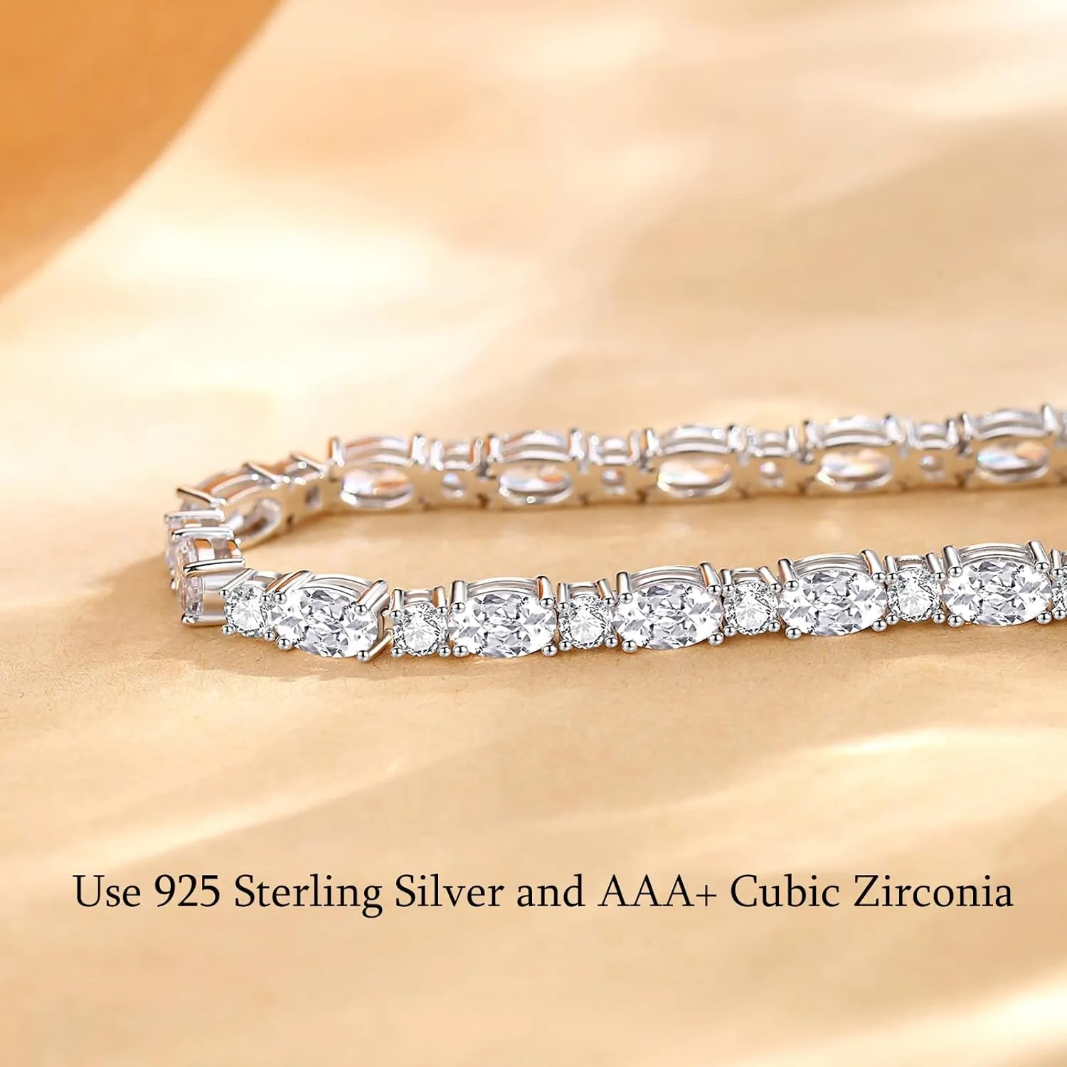 "Glamour Radiance" April Birthstone Fancy Cut Oval Cubic Zirconia Tennis Sterling Silver Bracelet