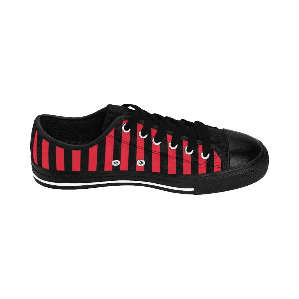 Red Black Striped Women's Sneakers, Modern Stripes Tennis Shoes For Ladies (US Size: 6-12)