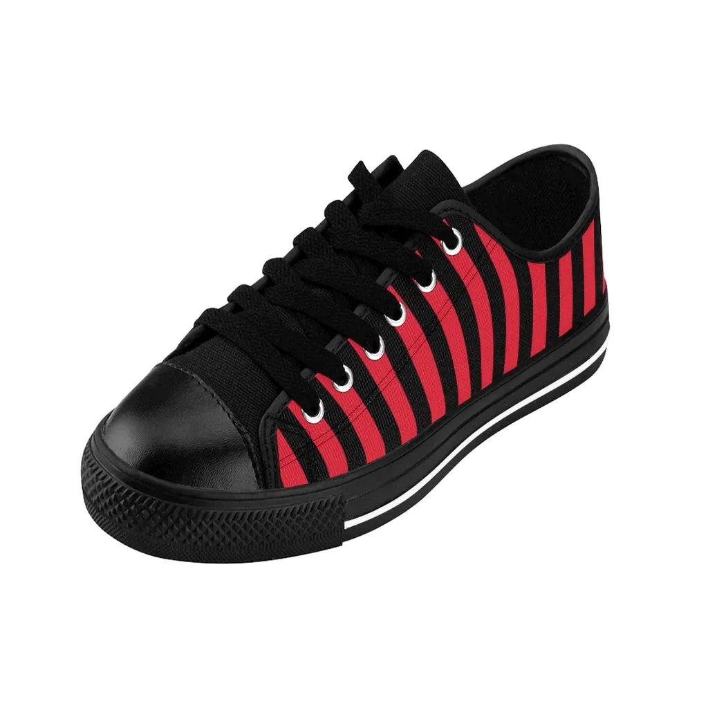 Red Black Striped Women's Sneakers, Modern Stripes Tennis Shoes For Ladies (US Size: 6-12)